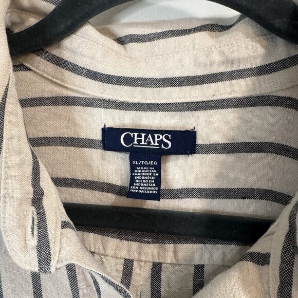 Chaps Shirt Dress XL Long Sleeve Button Front Linen Striped Belted White Gray - Picture 6 of 9